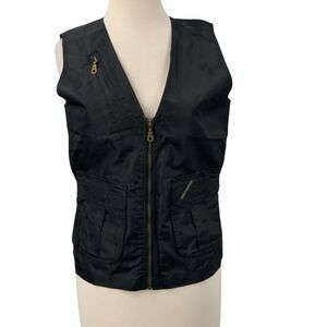 Harley-Davidson Womens Black Nylon‎ Utility Vest Zip Front Embroidered Logo XS